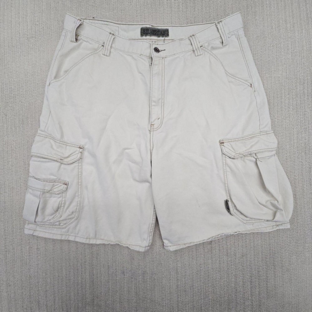Vintage Levi's SilverTab Cargo Shorts Mens 38x11 Beige Cotton Canvas Relaxed Fit